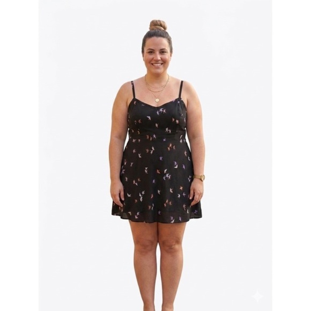 Torrid Black Origami Crane Print Smocked Midi Dress Plus Size 3  Straped